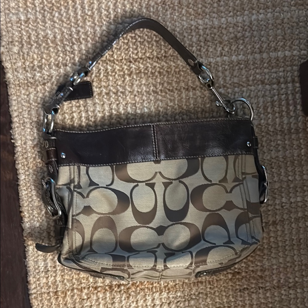 Coach Brown and Tan Signature Shoulder Bag